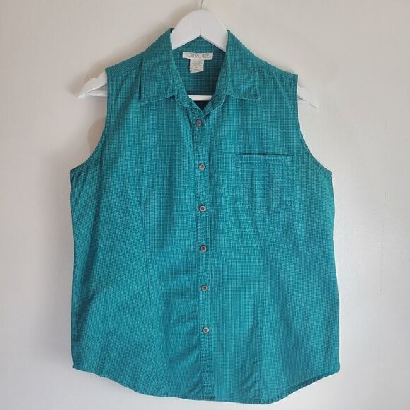 VintageāCherokeeāTealĀ BlueāSleevelessāGridlineāShirt - Picture 9 of 9